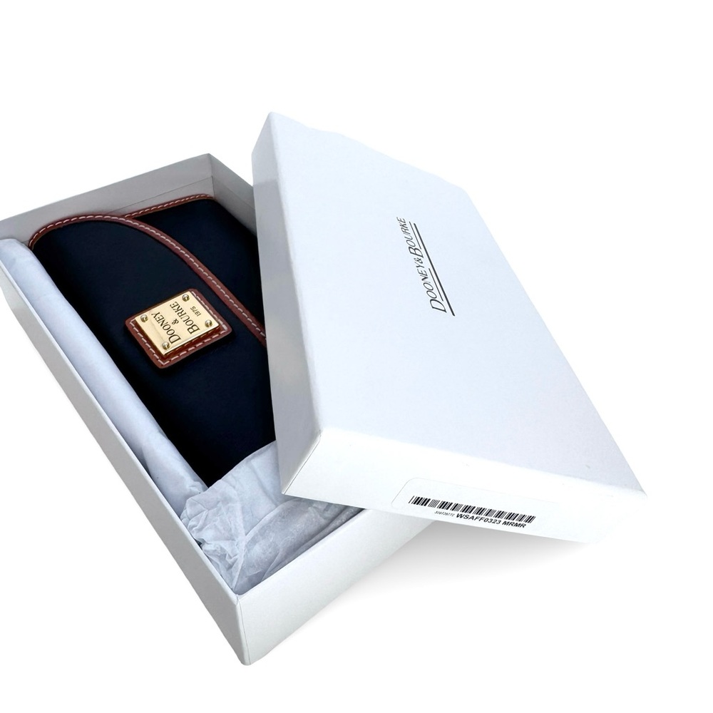 Dooney & Bourke Coated Canvas Continental Wallet Black Tan Red Interior w/ Box